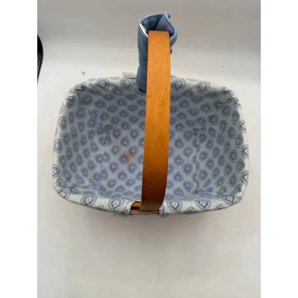 Vintage 2001 Longaberger Handwoven Wood Basket Dresden Ohio - Blue Fabric Liner⁠